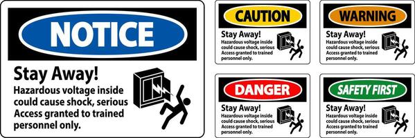 Warning Sign Stay Away Hazardous Voltage Inside Could Cause Shock, Access Granted Trained Personnel Only vector