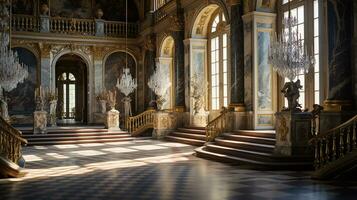 foto de el habitación presentando el interior diseño de el palacio de versalles, Francia. generativo ai