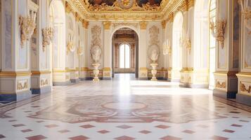 Photo of the room featuring the interior design of the Palace of Versaille, France. Generative AI