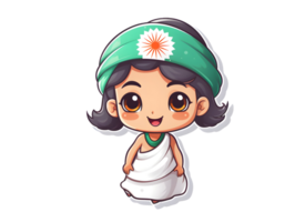 an indian kid in a green and orange outfit 15th august Independence day ai generative tri colour stickers png