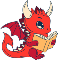 Stock Illustration isolated Emoji character cartoon dragon dinosaur reading a book sticker emoticon png