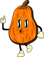 Pumpkin 30s cartoon mascot character 40s, 50s, 60s old animation style. Cartoon cheerful halloween mascot png