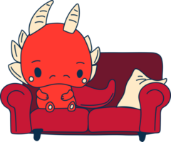 voorraad illustratie geïsoleerd emoji karakter tekenfilm draak dinosaurus aan het liegen Aan de sofa sticker emoticon png