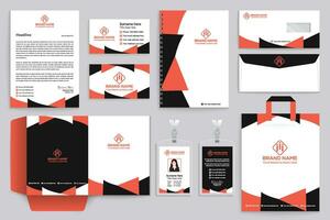 Corporate orange  and black color stationery design vector