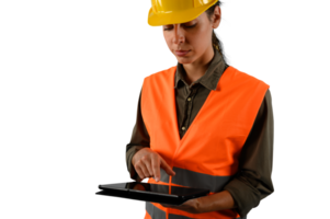 femme avec casque qui travail dans une entrepôt png