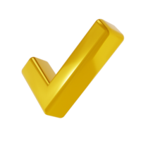 3d golden Symbol von prüfen Kennzeichen Illustration. Gold Tick im isometrisch Sicht. Element mit isoliert transparent png