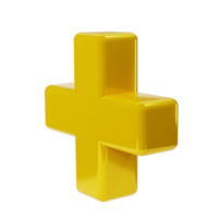 realista 3d amarelo dourado mais, adicionar placa ícone. decorativo aritmética elemento, Educação Matemáticas, matemático ou médico símbolo. abstrato ilustração isolado transparente png