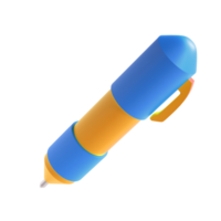 3d rendering icon office school pen stationery writing. Blue and yellow colors. Symbol illustration editable isolated transparent png