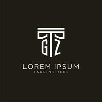 GZ initial logo with geometric pillar style design vector