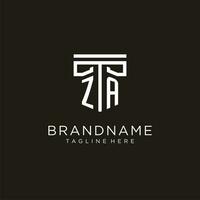 ZA initial logo with geometric pillar style design vector