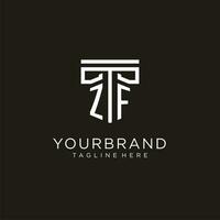 ZF initial logo with geometric pillar style design vector