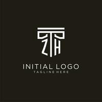 ZH initial logo with geometric pillar style design vector