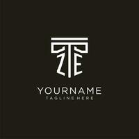 ZE initial logo with geometric pillar style design vector