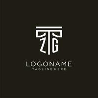 ZG initial logo with geometric pillar style design vector