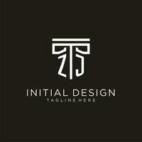 ZJ initial logo with geometric pillar style design vector