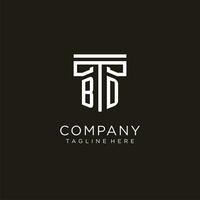 BD initial logo with geometric pillar style design vector