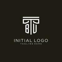 BU initial logo with geometric pillar style design vector