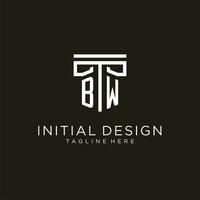 BW initial logo with geometric pillar style design vector