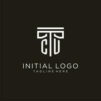 CU initial logo with geometric pillar style design vector