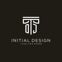 DJ initial logo with geometric pillar style design vector