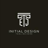 EJ initial logo with geometric pillar style design vector