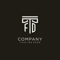 FD initial logo with geometric pillar style design vector