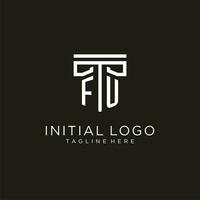 FU initial logo with geometric pillar style design vector