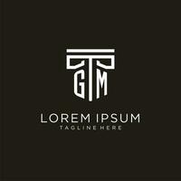GM initial logo with geometric pillar style design vector