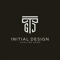 GJ initial logo with geometric pillar style design vector