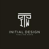 IW initial logo with geometric pillar style design vector