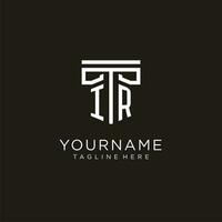 IR initial logo with geometric pillar style design vector