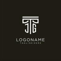 JG initial logo with geometric pillar style design vector