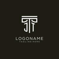 JT initial logo with geometric pillar style design vector