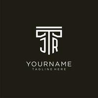 JR initial logo with geometric pillar style design vector