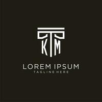 KM initial logo with geometric pillar style design vector