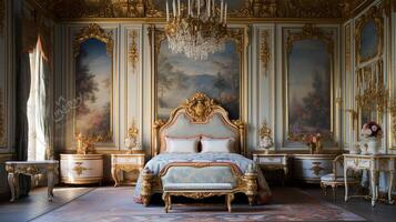 Photo of the bedroom of the Palace of Versaille, France. Generative AI