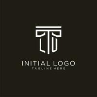 LU initial logo with geometric pillar style design vector