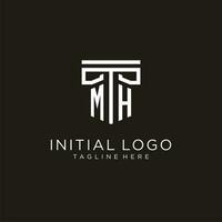 MH initial logo with geometric pillar style design vector