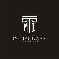 MI initial logo with geometric pillar style design vector