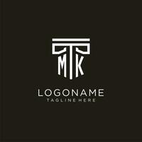 MK initial logo with geometric pillar style design vector