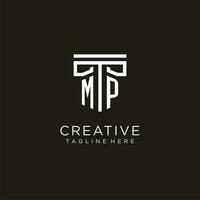MP initial logo with geometric pillar style design vector