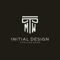 MW initial logo with geometric pillar style design vector