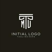 MU initial logo with geometric pillar style design vector