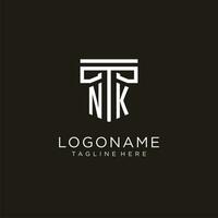 NK initial logo with geometric pillar style design vector