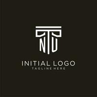 NU initial logo with geometric pillar style design vector