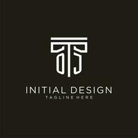 OJ initial logo with geometric pillar style design vector