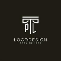 PL initial logo with geometric pillar style design vector