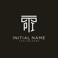 PI initial logo with geometric pillar style design vector