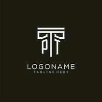 PT initial logo with geometric pillar style design vector