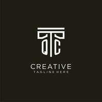 QC initial logo with geometric pillar style design vector
